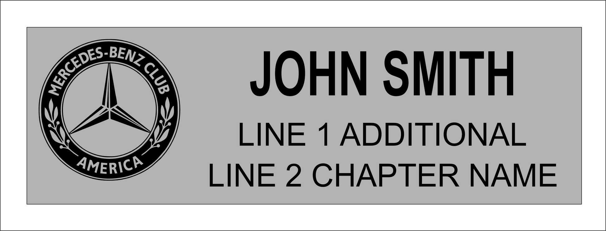Format template for silver name tag with black text